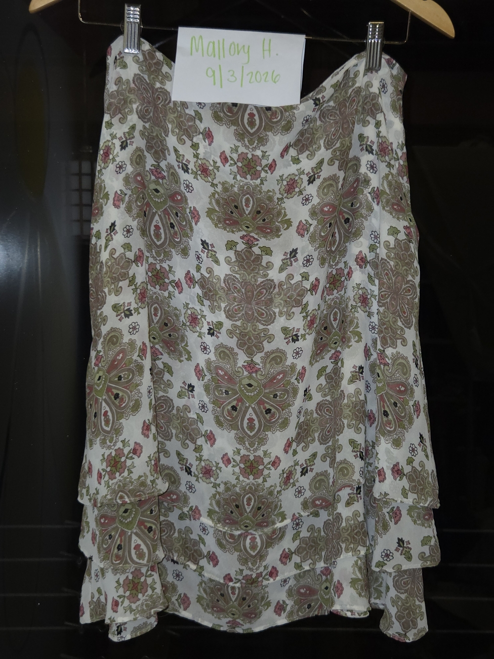 Floral Tiered Women’s Skirt - White with Olive & Pink